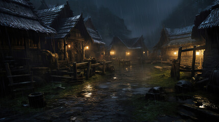 Fototapeta premium The Village at Night.Generative Ai
