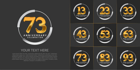 set of anniversary logo with golden number in silver circle can be use for celebration