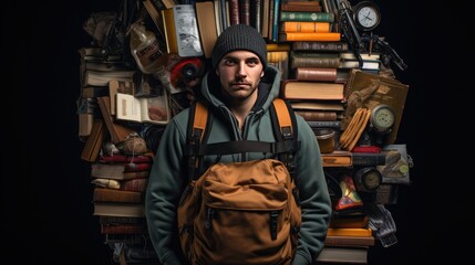 Concept of Unspoken Pressure. A person wears a heavy backpack, laden with books and responsibilities, symbolizing the weight of expectations.