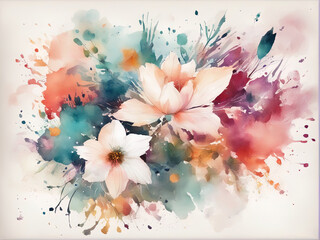 Floral theme background in splash watercolor with Generative AI.
