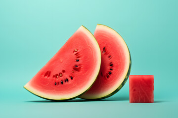 Closeup fresh red slice of watermelon fruit background. Juicy fruit with tropical fruit. healthy nutrition concept. - obrazy, fototapety, plakaty