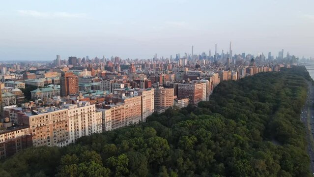 Aerial shot of  Upper West Side Manhattan on a summer afternoon.