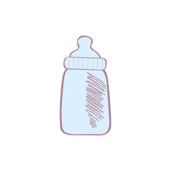 Vector bottle for the newborn with a pacifier handdrawn in doodle style