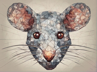 Rat head made of many small triangles with Generative AI.