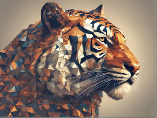 Tiger head made of many small triangles with Generative AI.