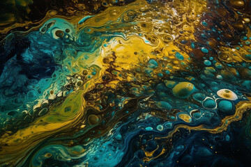 Fototapeta na wymiar - Ocean Wave liquid, art gold and marble splash 8, generative ai