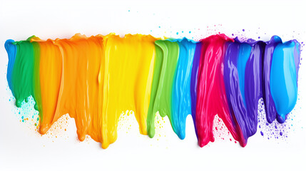 Colorful rainbow paint brush stroke isolated on white background.