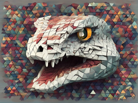Snake head made of many small triangles with Generative AI.