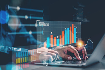 investment, graph, finance, financial, investing, technology, buy, sell, price, business. typing keyboard for invest into technology, then examine graph of benefit. for buy or sell that prices.