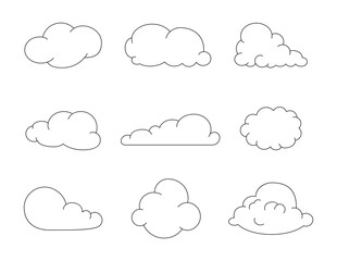Cumulus cloud cartoon. Coloring Page. Sky air symbol. Vector drawing. Collection of design elements.