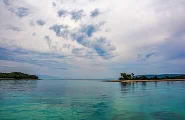 Obraz premium A moody spring day among the islands near the coast of Trogir in Split-Dalmatia country, Croatia