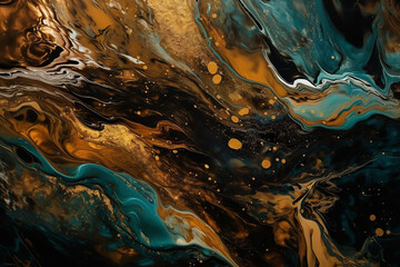 abstract dark liquid, art gold and marble splashes,  generative ai