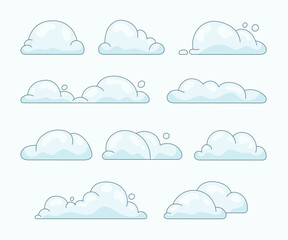 Cumulus cloud cartoon. Sky air symbol. Vector drawing. Collection of design elements.