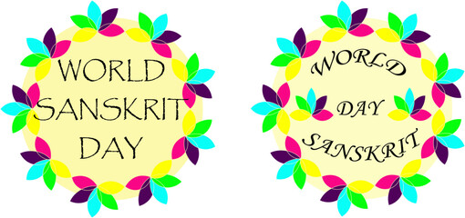 World sanskrit day - lettering. Lotus circle shaped set - vector illustration isolated.