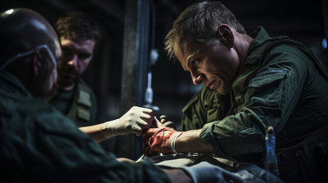 An image of combat medics practicing medical procedures during training, showcasing their dedication to maintaining readiness 