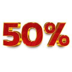 Number 50 percent style 3d color red for promotion