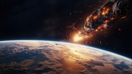 Image of asteroids over planet earth