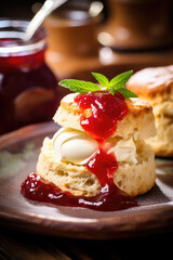 Scone with Clotted Cream and Strawberry Jam 