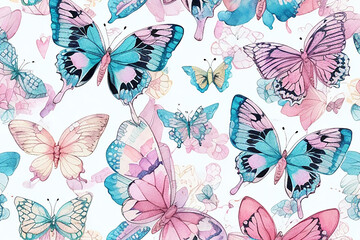 Heart Watercolor butterfly pastel colors vector cartooned