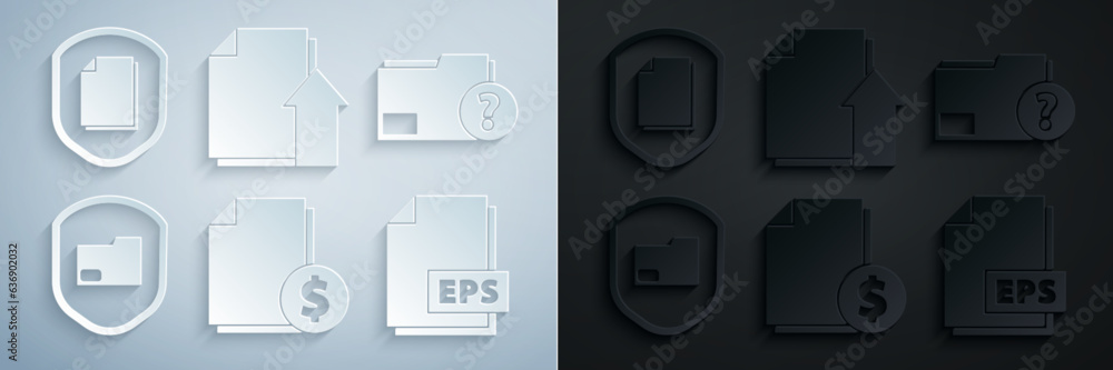 Poster set finance document, unknown folder, document protection, eps file, upload and concept icon. vector