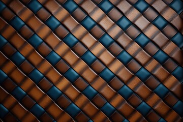 Leather woven texture with ribbons in rich brown and blue colour, classic style