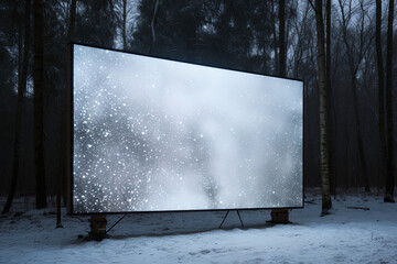 Bright advertising mock up in the snowy forest, business concept of marketing and advertising