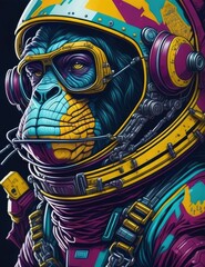 Vivid Colors T-Shirt Print Vector Astronaut Monkey