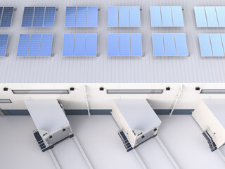 Solar panels on warehouse or factory roof for industrial use