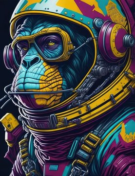 Fototapeta Vivid Colors T-Shirt Print Vector Astronaut Monkey