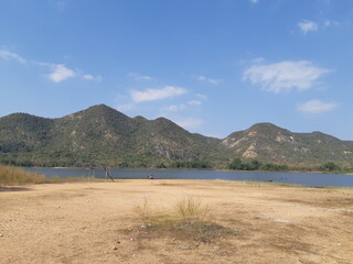 Fototapeta na wymiar Water reservoir and mountain view