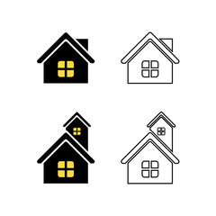 House Icon Set. Home icon vector with yellow window.