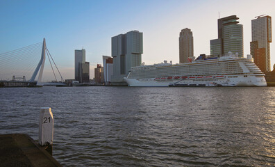 Modern mega cruiseship cruise ship liner Breakaway or Getaway in port of Rotterdam, Netherlands...