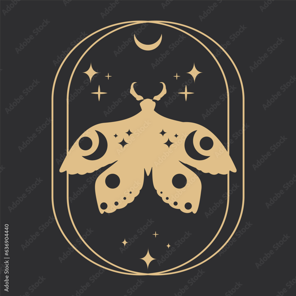 Wall mural set golden celestial frames, borders, arch line art esoteric minimal decoration with sparkles isolat