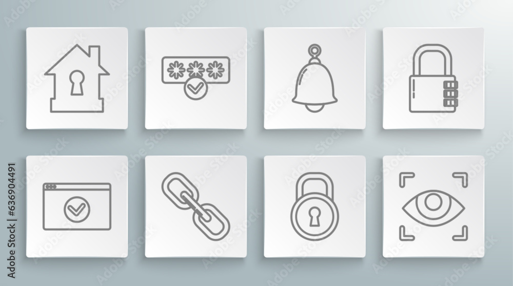 Poster set line secure your site with https, ssl, password protection and safety access, chain link, lock, 