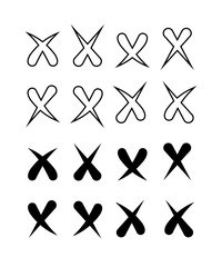 cross sign icon symbol collections. X mark outline vector with a blunt end and a sharp end.