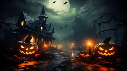 Foto auf Acrylglas Halloween night background with pumpkin. © Tech Hendra