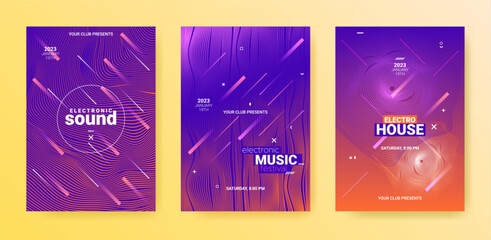 Electro Music Flyers Set. Techno Party Poster. Gradient Wave