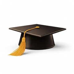 3D realistic black Graduation university or college. Gold cap. Graduate college, high school, Academic, or university cap. Golden Hat for degree ceremony with Ai