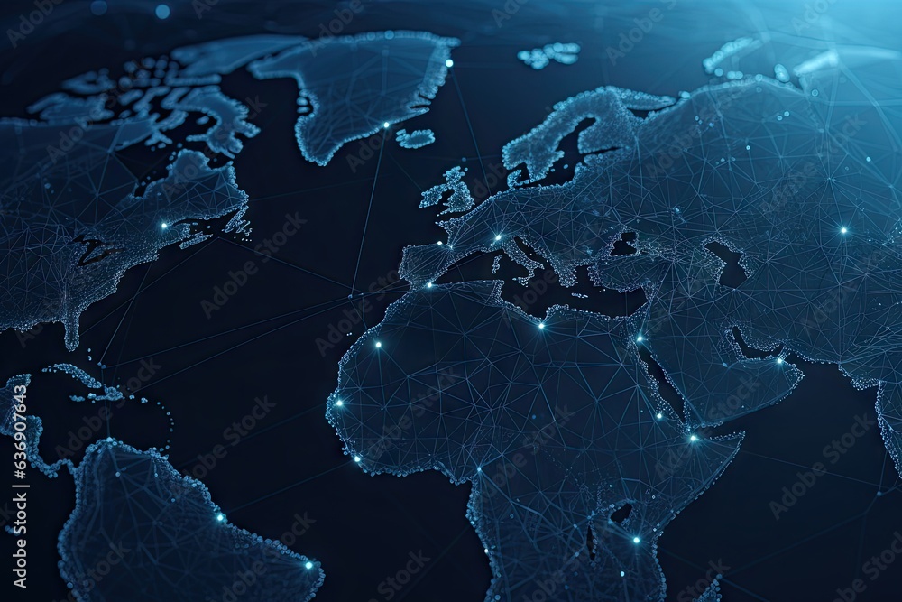 Poster mapping future. abstract globe network. tech savvy world. modern digital connectivity. blue horizon 