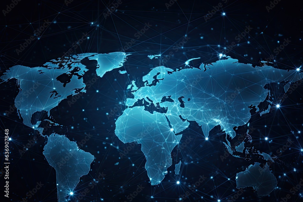 Poster mapping future. abstract globe network. tech savvy world. modern digital connectivity. blue horizon 