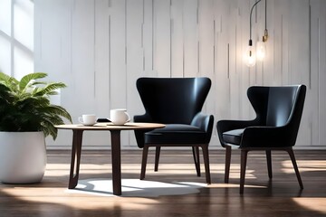 modern living room interior with black chairs