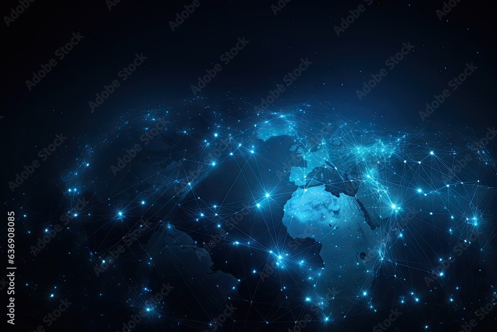Poster mapping future. abstract globe network. tech savvy world. modern digital connectivity. blue horizon 