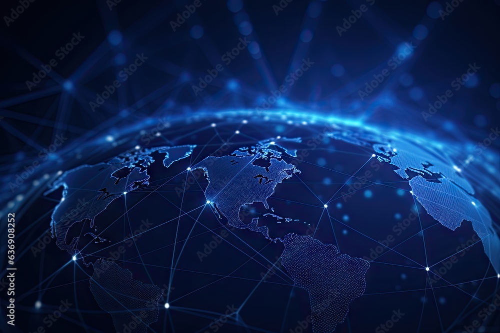 Poster mapping future. abstract globe network. tech savvy world. modern digital connectivity. blue horizon 