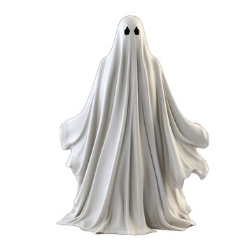Halloween ghost isolated on white transparent background, png, 3d