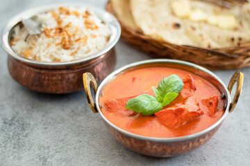 Chicken tikka masala spicy curry meat food Butter chicken with rice