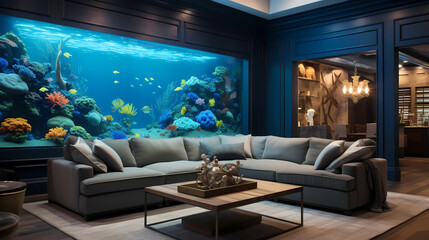 aquarium wall in a contemporary living room