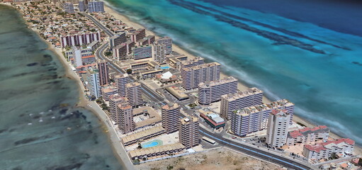 Photograph showing the environmental impact of tourist constructions on the coast of Spain