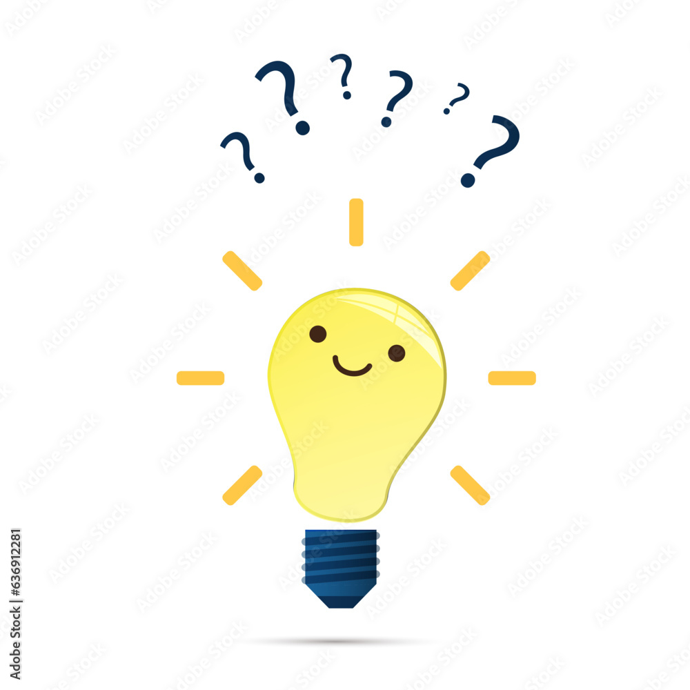 Poster is it a good idea? - design concept with shining bright smiling smart indecisive lightbulb emoji wit