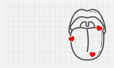 Healthy Tongue and Mouth. Depicted with outline Tongue and mouth and love symbol with heart.