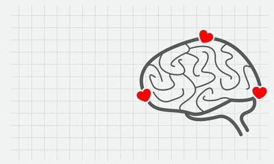 Healthy Brain. Depicted with brain outline and love symbol with heart.